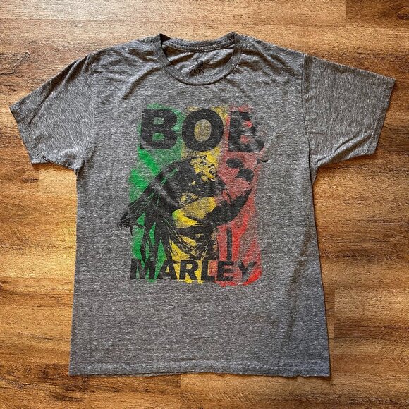 Bob Marley Zion Short Sleeve Large Gray Reggae Rasta Cotton Graphic T Shirt - Picture 1 of 5